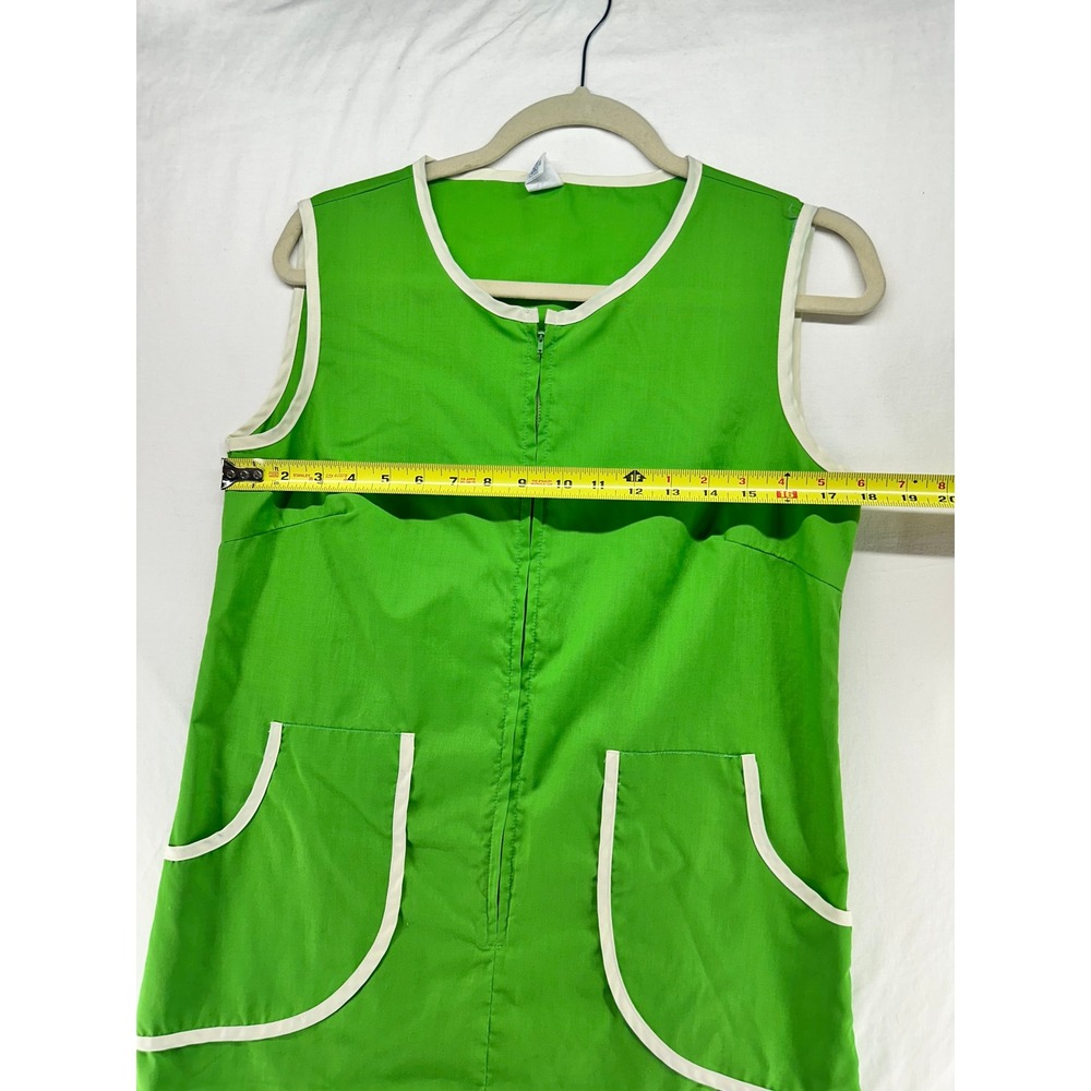 Vintage Sears Green Shift Dress White Trim Sleeveless Zip Mod Retro S 10-12 - Picture 4 of 8